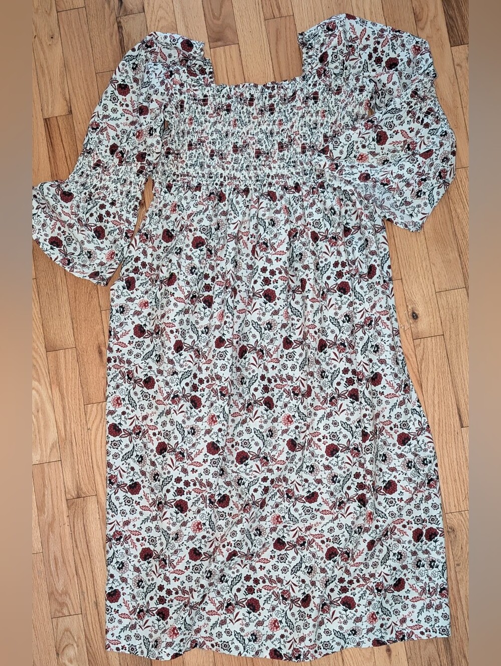 Shirred Cottagecore Lounge Dress, Cute "Calico" Long Length Size 2/3X - Picture 5 of 5
